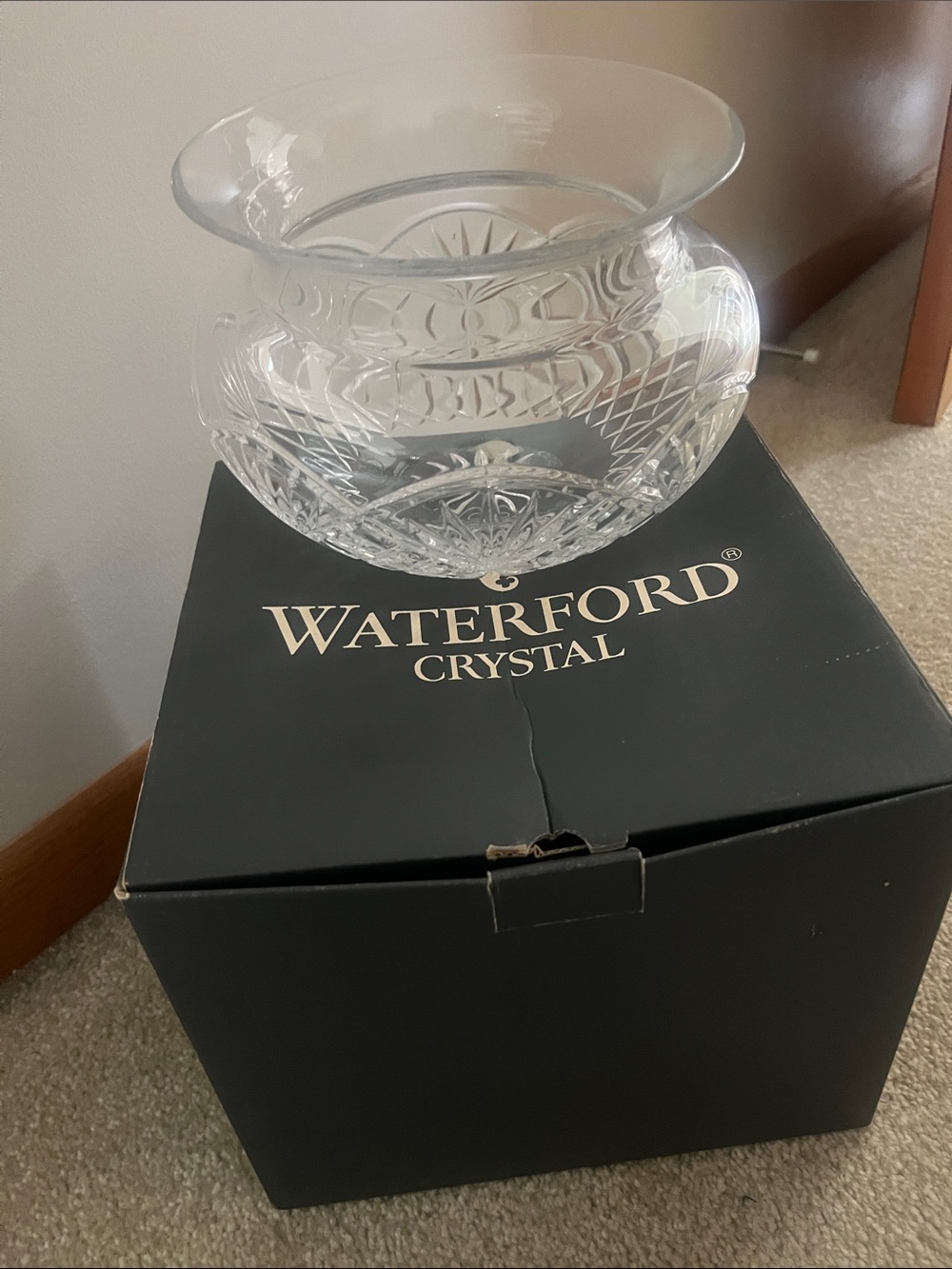 Waterford Crystal Clear Cut Glass Vase with Etched Patterns